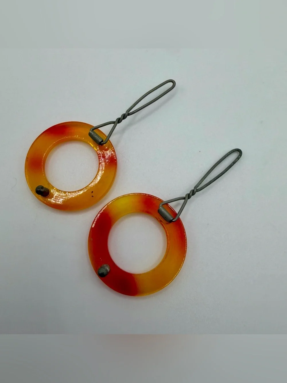 Vtg Art Deco Celluloid Barrettes Amber Orange 1930s Pair 2 Round Faux Tortoise
